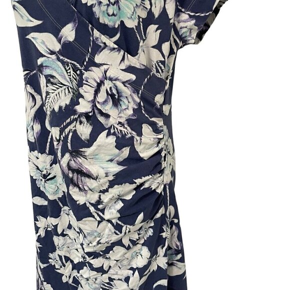 *Soft Surroundings Tropical Floral Faux Wrap Short Sleeve Stretch Dress sz Large - Picture 4 of 6